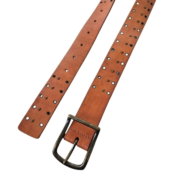 Vintage Tan Leather Studded Belt Boho Western - Picture 5 of 8